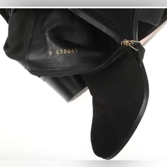 CHANEL BLACK LAMBSKIN SUEDE THIGH HIGH CC LOGO BOOTS SHOES 37 - Picture 8 of 9